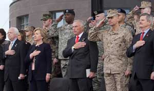 Sens. John McCain & Hillary Clinton, Intrepid Museum Foundation Chairman Arnold Fisher, Joint Chiefs Chairman Peter Pace and VA Secretary Jim Nicholson, Honor the Troops