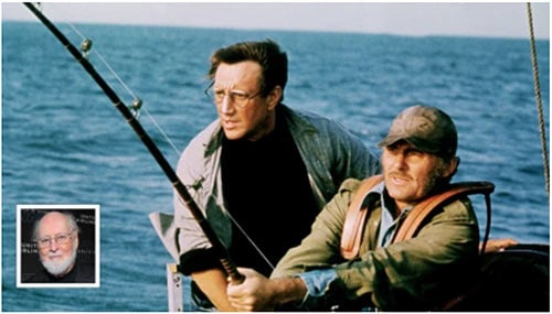 John Williams insert, with Roy Scheider and Robert Shaw on the set of Jaws.