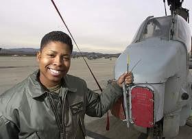 Marine Capt. Vernice Armour is the Department of Defense’s first black female combat pilot. She flies AH-1W Super Cobra helicopters like this one at the Camp Pendleton airstrip. Photo:CHARLIE NEUMAN / Union-Tribune