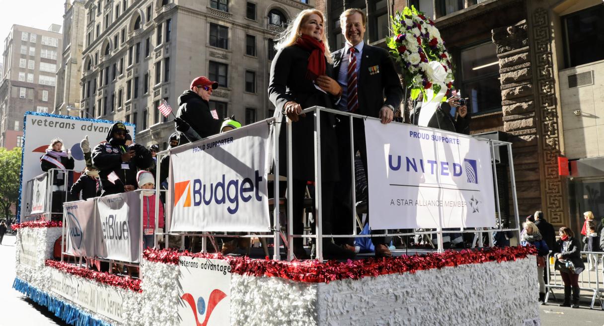 Scott and Lin on the Veterans Day Parade Float
